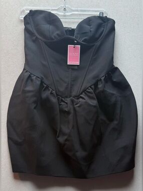 PLT Label Black Bust Detail Corset Puffball Tailored Bodycon Dress NWT